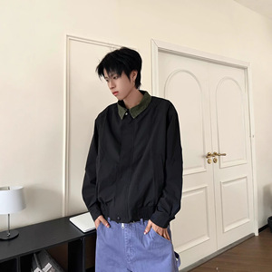 Veste à revers colorée pour hommes, gris et noir, coupe ample, décontractée, printemps-automne, vêtements pour jeunes - Product Image 4