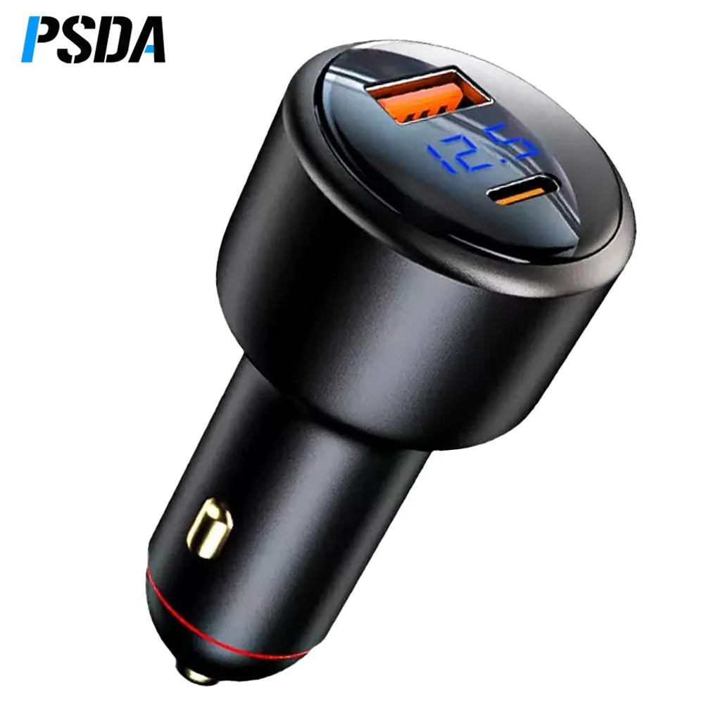 PSDA 200W Car Charger Super Charge QC 5.0 Voltage Display Charger For Macbook iPad Pro Laptop USB Type C Charger For iPhone15