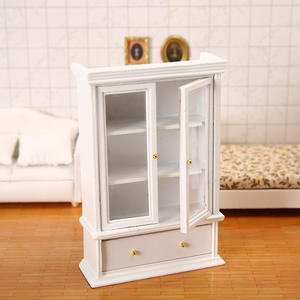 Gabinete de almacenamiento de vidrio de doble puerta blanco moderno Simple a escala 1:12, accesorios de casa de muñecas de madera en miniatura para casa de muñecas - Product Image 4