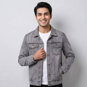 Best Selling <b>Men's</b> Vintage Denim <b>Jacket</b> Stand Collar Hooded <b>Long</b> Sleeve Autumn Wear with New Design Breathable and Comfortable - Product Image 1