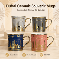 Mug à café en céramique plaqué or avec poignée dorée, souvenir des Émirats arabes unis, Dubaï, tendance rétro, cadeau haut de gamme, tasses en céramique personnalisées, OEM, vente en gros