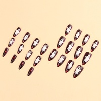Faux ongles Halloween à presser, style vampire sombre, longs, en amande, amovibles, motif fantôme sanglant bordeaux