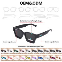 Lunettes de Soleil Carrées Hommes Femmes PC Polarisées avec Logo Métal Vintage Personnalisé Noires