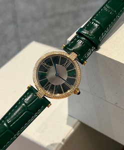 Montre-bracelet vintage pour femme, 30 mm, chiffres romains, bracelet en cuir véritable, montre à quartz, <span class=keywords><strong>double</strong></span> cadran en saphir avec diamants CZ - Product Image 2