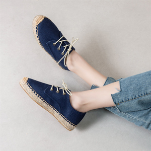 Zapatillas de plataforma de yute tejido con cordones y punta cerrada para <span class=keywords><strong>mujer</strong></span>, calzado ligero antideslizante, zapatos de verano. - Product Image 4