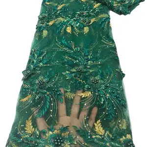 Vestido de princesa francês de renda tridimensional bordado com pontas tecido bordado de lantejoulas vestido europeu e americano
