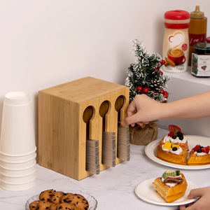 Caja de almacenamiento de cubiertos de bambú para reuniones familiares, clasificación y organización de cuchillos y tenedores, cubiertos desechables para bodas al aire libre - Product Image 2
