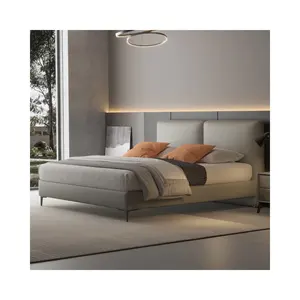 Современный новый дизайн, минималистичный стиль, мягкая кровать, верхняя часть, кожа, Королевский размер, мебель для спальни