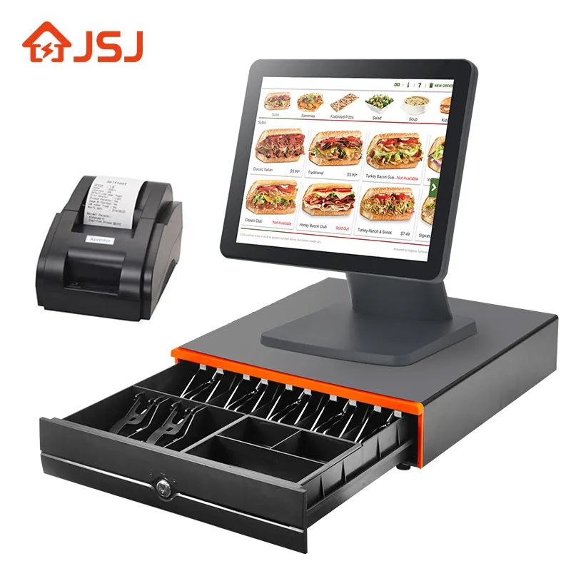 Jsj66 विंडोज़ कैप्शिटिव टच स्क्रीन पूर्ण सेट पॉस सिजेमा i3 कैश रजिस्टर पॉस सिस्टम वैकल्पिक प्रिंटर स्कैनर दराज