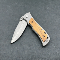 Couteau de poche pliant personnalisable en acier 3Cr13 à pointe tombante avec manche en bois et bouton poussoir, multifonctionnel pour le camping, OEM