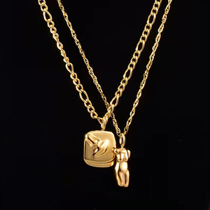 Collier pendentif en acier inoxydable doré plaqué or 18 carats imperméable, motif <span class=keywords><strong>abstrait</strong></span> <span class=keywords><strong>de</strong></span> <span class=keywords><strong>visage</strong></span> et corps <span class=keywords><strong>de</strong></span> <span class=keywords><strong>femme</strong></span>, sans ternissement - Product Image 1