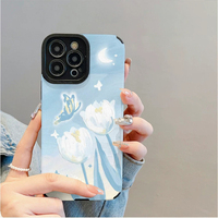 Coque de téléphone portable en cuir artificiel TPU avec impression de fleurs de tulipes et de papillons pour iPhone X Xr 11 12 13 14 15 16 17 18 Pro Max