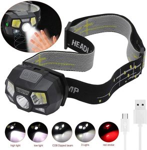 500 Lumen <b>Led</b> Headlamp <b>Motion</b> <b>Sensor</b> Ultra Bright Hard Hat Head Lamp Powerful Usb Rechargeable Waterproof Work <b>Light</b> 5Modes WADE - Product Image 4