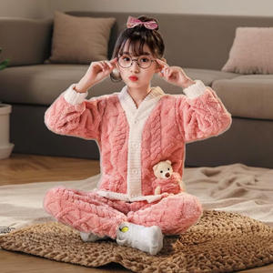 Costume de <span class=keywords><strong>pyjama</strong></span> épais en molleton corail pour enfants garçons et filles automne hiver motif géométrique décontracté vêtements pour garçons pour enfants - Product Image 1