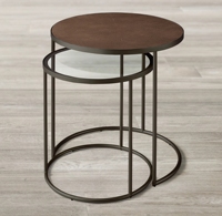 Table d'appoint ronde imbriquée de style moderne américain avec base en métal et dessus en galuchat