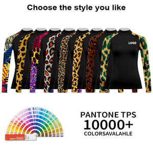 Rashguard personnalisé à manches longues pour femmes, tissu extensible dans les 4 sens, chemise de compression à col haut, conception libre, Rashguard noir à imprimé léopard - Product Image 3