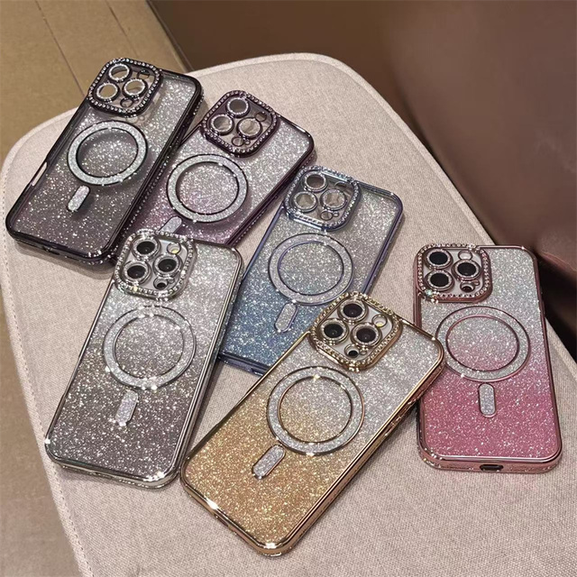 Clear Glitter Bling Sparkly Cover Wireless Charging Magnetic Phone Case for iPhone 17 Pro Max Wholesale Phone Accessories