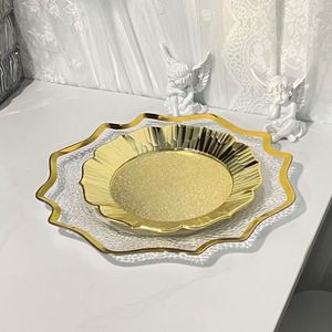 Platos de plástico transparente de 13 pulgadas con diseño de plantas, estilo americano, platos redondos transparentes para la cena con borde dorado - Product Image 4