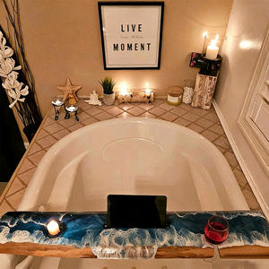 Plateau de bain en bambou pour salle de bain avec support de téléphone plus profond, à un seul niveau, écologique, multifonctionnel, avec motif <span class=keywords><strong>vague</strong></span> marine - Product Image 3