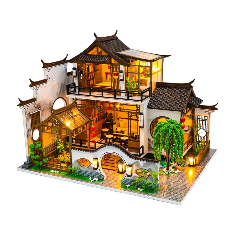 中国風ミニチュア建築モデルパズル組み立て3Dドールハウス女の子用ドールハウスミニチュア卸売