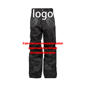 Vaqueros holgados de mezclilla negros con bordado de calavera barroca de alta calidad para hombre y mujer - Product Image 2