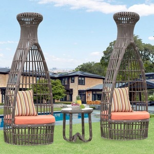 Muebles de Jardín de Ratán, Tumbona de Mimbre <span class=keywords><strong>para</strong></span> Exteriores Estilo Resort con Cojines y Mesa Lateral <span class=keywords><strong>para</strong></span> Piscina y Patio - Product Image 2