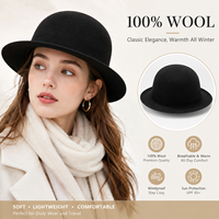 Sombrero de Invierno Ajustable para Mujer, 100% Lana Pura, Cálido, Transpirable, Cortavientos, Protección Solar, Estilo Cloche, para Uso Diario