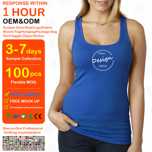 Camiseta sin mangas de punto para mujer OEM, con logotipo bordado personalizado, cuello redondo, transpirable, de color sólido, ajustada, de algodón acanalado. - Product Image 1