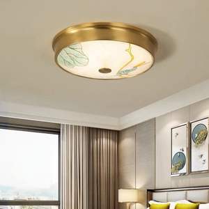 Plafonnier moderne minimaliste de style chinois en émail et finition tout cuivre pour bureau ou chambre principale - Product Image 1