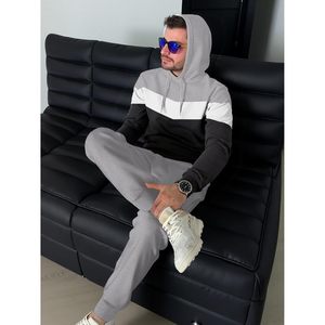 Ensemble de survêtement 2 pièces pour homme FOXA – Sweat-shirt décontracté en polaire à blocs de couleur, léger, à manches longues, idéal pour l'automne - Product Image 3