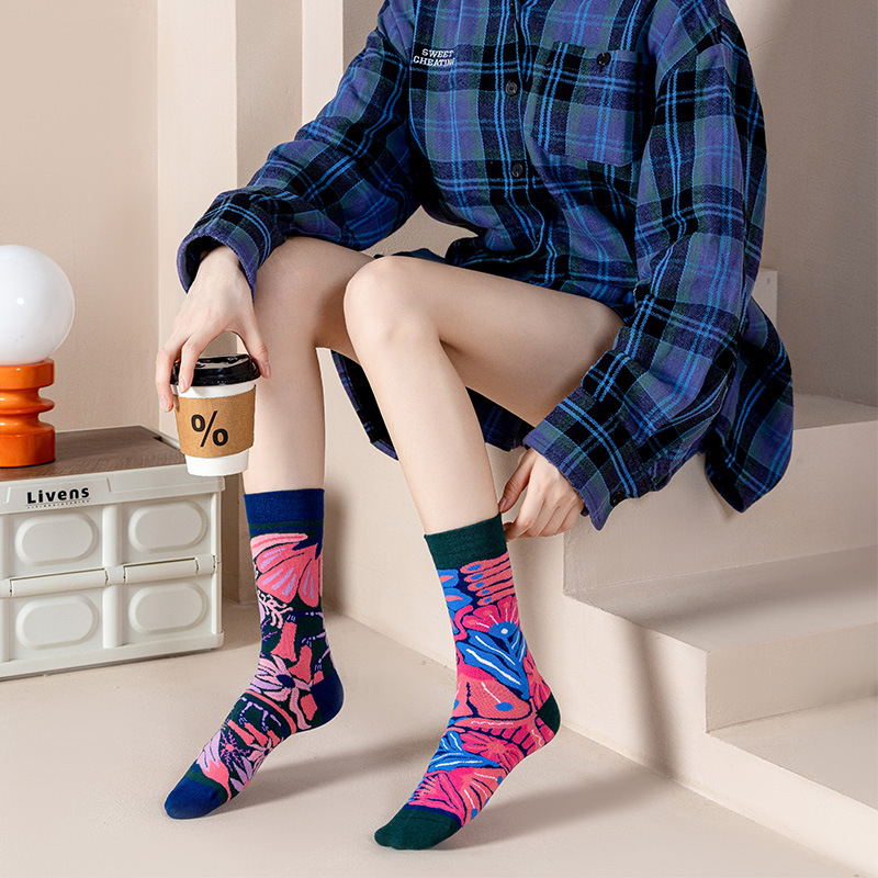 New Couple AB Custom Jacquard Socks Custom Design Combed Cotton Happy Socks Unisex