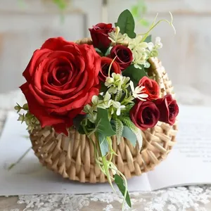 Salice <span class=keywords><strong>in</strong></span> Rattan tessuto cesto di <span class=keywords><strong>vimini</strong></span> mezza luna di stoccaggio con manico robusto piccolo cesto di fiori contenitore per Picnic - Product Image 5