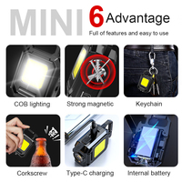 Lampe de poche multifonctionnelle 800 mAh Mini COB à LED, rechargeable, puissante, petite, pour le travail, le camping, porte-clés