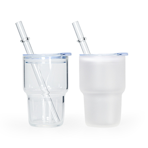 USA Warehouse AGH 3oz sublimation frosted clear glass can shot glass mini tumbler come with plastic straw