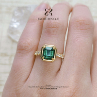 Bague en Argent S925 Plaqué Or Vermeil avec Moissanite Pavée et Émeraude de Zambie de Laboratoire Taille Asscher 7*7mm Sertie en Bezel, Idéale pour un Cadeau de Luxe Fête des Mères