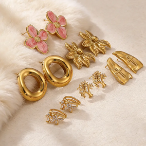 High Quality Asymmetrical Tree <b>Stud</b> <b>Earrings</b> For Women PVD Coated 18K Real Gold Plated 304 Stainless Steel Stylish Accessories - Product Image 6