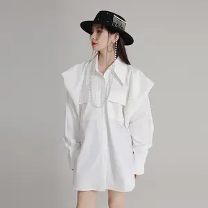 Wholesale 2024 Spring and Autumn New Polo Collar Loose Fashion Simple Long Sleeved Solid Color Women's Shirts
