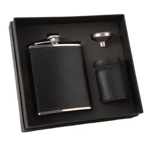 Hip Flask şişe siyah toptan kadınlar için viski için yüksek kaliteli paslanmaz çelik Metal renk baskılı yenilik deri Mini