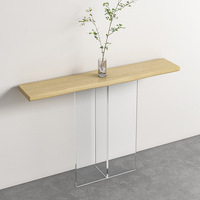 Table console moderne en bois massif prête à être expédiée, pieds en acrylique transparent, table flottante étroite pour entrée