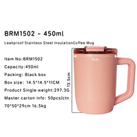 Mug à café isotherme sans BPA de 450 ml avec couvercle anti-fuite - Tasse de voyage portable pour boissons chaudes et froides