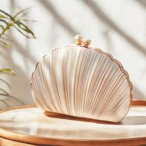 Nuevo Diseño, Bolso de Mano Tipo Clutch de Satén Plisado Color Albaricoque, para Vestidos de Fiesta, Bolso de Noche para Mujer - Product Image 1