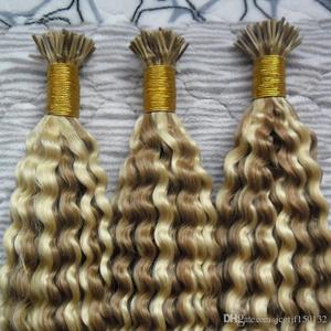 Extensions de cheveux naturels 100% humains, <span class=keywords><strong>blond</strong></span> cendré, brun <span class=keywords><strong>châtain</strong></span> piano, bouclés profonds, vierges, à pointe en I, 100g/paquet, 1g/mèche - Product Image 5