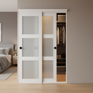 Portes de placard pliantes à 3 vitres en verre trempé dépoli blanc 16x78 po ou 18x78 po, design contemporain pour intérieur - Product Image 3