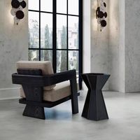 Fauteuil lounge en bois de forme géométrique moderne avec coussin en mousse épaisse et tissu tressé pour la maison, le hall d'hôtel et le coin lecture
