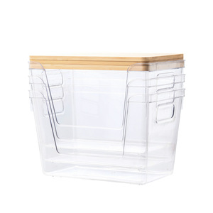 Rõ ràng Stackable nhựa lưu trữ container mở phía trước thùng với tre có nắp đậy cho Thùng rác túi thực phẩm nhu yếu phẩm hàng ngày lưu trữ - Product Image 6