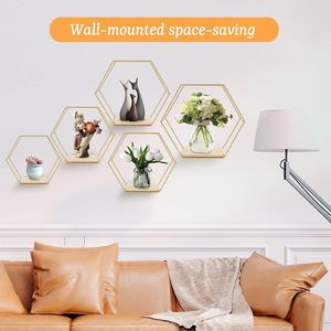 Ensemble de 5 étagères flottantes hexagonales murales, décoration murale moderne, adaptées aux chambres, salons, cuisines et bureaux - Product Image 5
