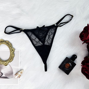 String pour femmes matures 2025, vente directe, nom personnalisé, tangas pour femmes, sous-vêtements transparents, culottes en <span class=keywords><strong>dentelle</strong></span> noire - Product Image 4