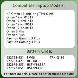 Nueva Batería para Portátil FM08 Compatible con <span class=keywords><strong>HP</strong></span> Omen <span class=keywords><strong>17</strong></span>-an014ng An013TX An014TX An100TX An101TX Omen 3 4 Plus <span class=keywords><strong>Pavilion</strong></span> <span class=keywords><strong>Gaming</strong></span> 3 4 Plus TPN-Q195 - Product Image 2