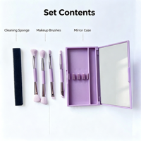 Ensemble de pinceaux de maquillage rose à double extrémité, 4 applicateurs cosmétiques avec miroir, étui compact et portable, 132 mm x 73 mm, 102 g