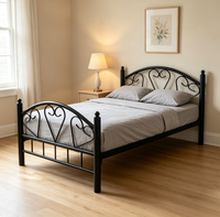 Cadre de lit métallique moderne, taille double, sommier en fer, tête de lit à motif double cœur, structure KD pour appartement, école, dortoir